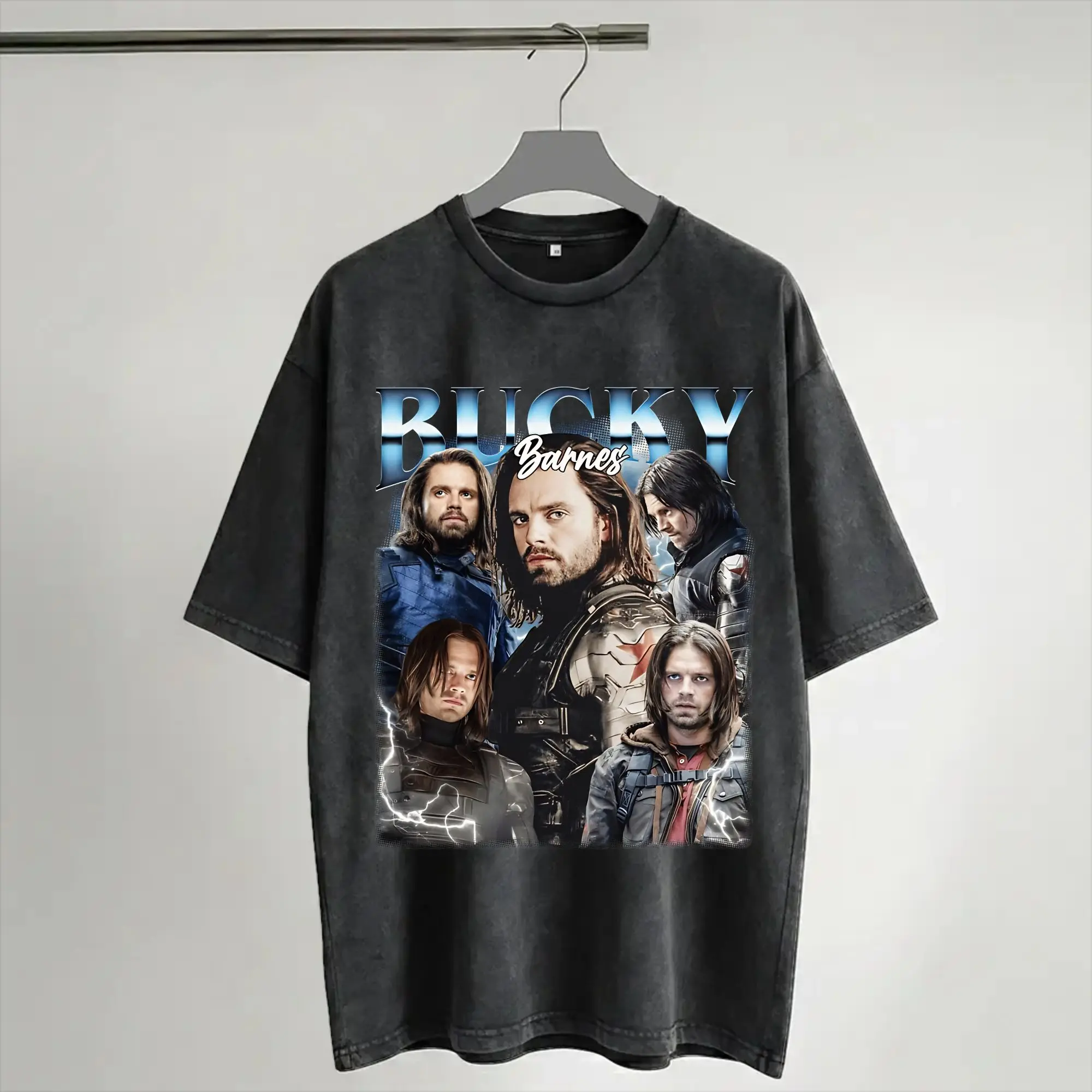 Soldier Bucky Barnes  T Shirt Hip Hop Washed Cotton Street T-Shirts  Vintage Men Women Streetwear Printed Tee Shirt