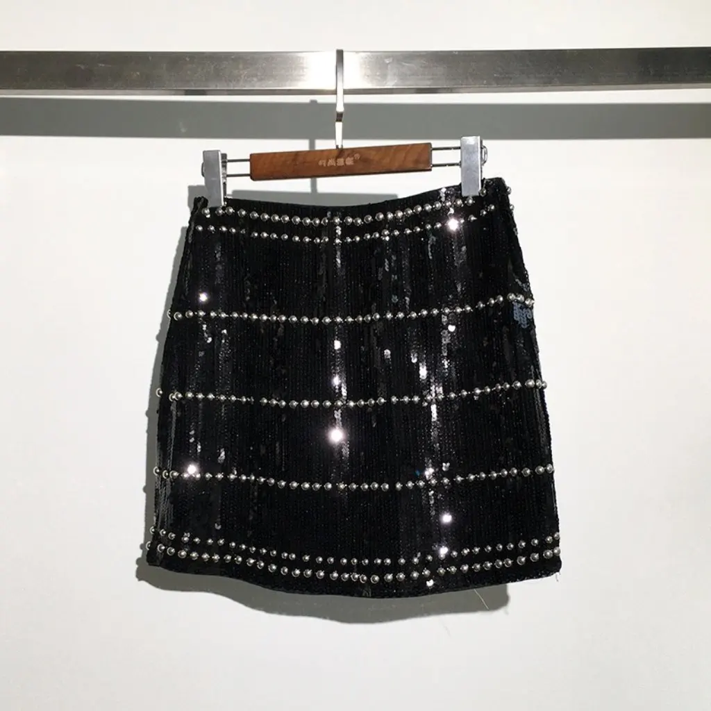 

Heavy Industry Nail Sequin Skirt for Women European And American Style Hip Slim Fit Elastic Socialite Fashion