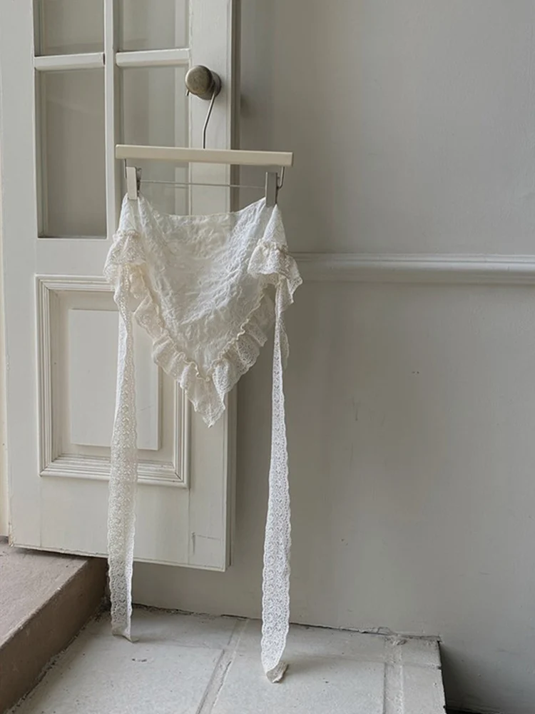 Lace Trim  Scarf Skirt Women's Summer Frock Apron Mesh Waist Seal Short A-Line Skirt Korean Style Commute Design