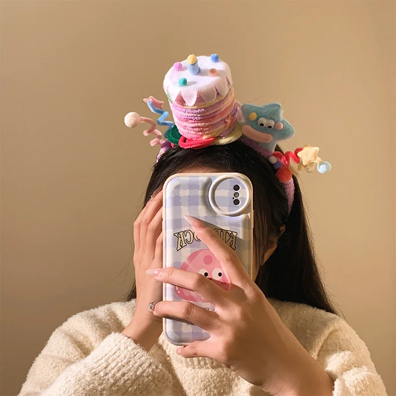 Cute and funny twist stick birthday cake plush headband accessories Halloween Christmas birthday cosplay stage performance gift
