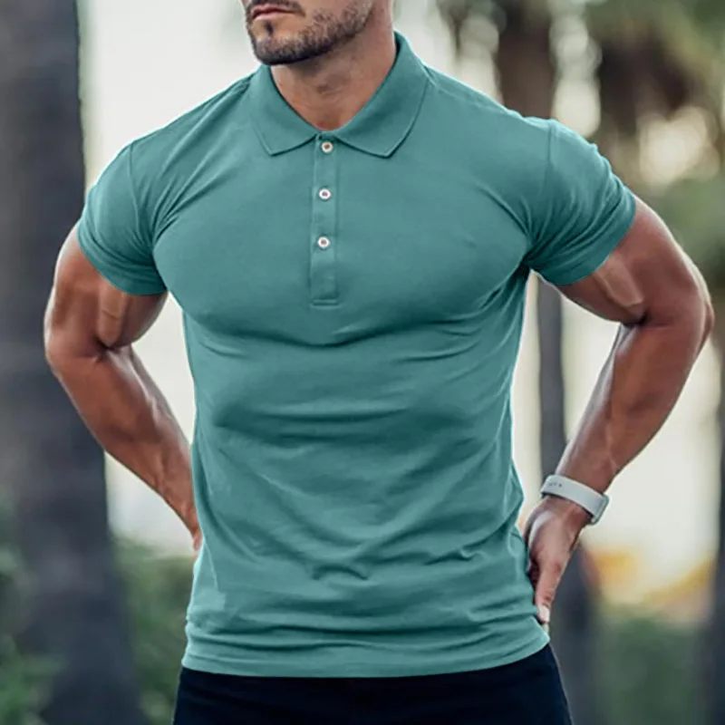 

Men's cotton short-sleeved men's slim-fit lapel POLO shirt Fashion breathable men's casual solid color shirt