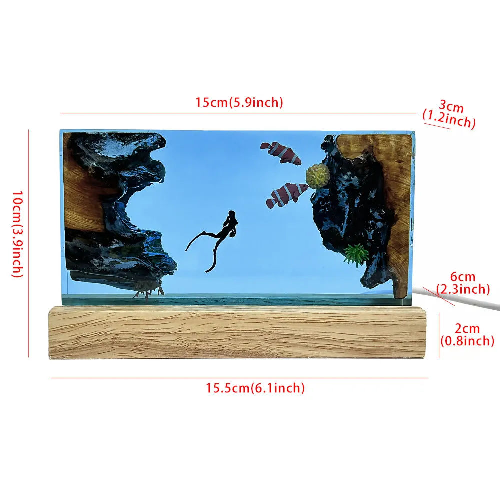NEW Transparent Resin Luminous Sculpture Marine Diving Home Atmosphere Decorative Item Craftwork Gift