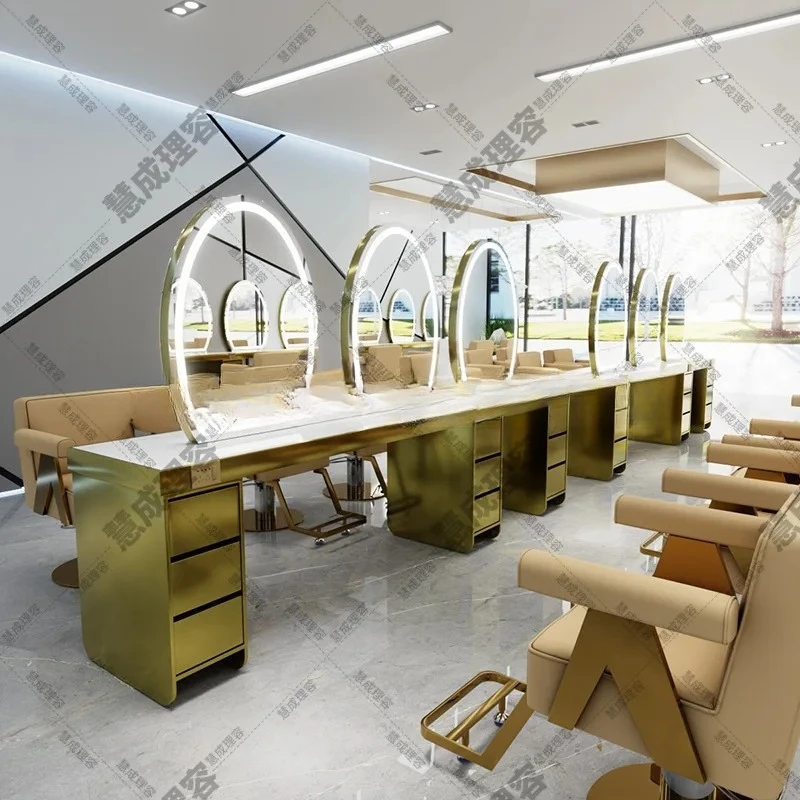 JZ-19 Salon Perm And Dye Mirror Table Hair Salon Special Stainless Steel Cabinet Hair Mirror Barber Shop Double-Sided Mirror