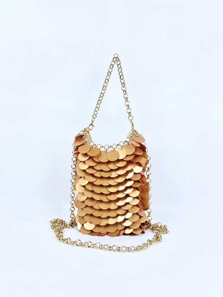 แฟชั่นโลหะSequinsถักกระเป๋าผู้หญิงLuxury Designerยาวเงาไหล่กระเป๋าหญิงงานแต่งงานคลัทช์กระเป๋า