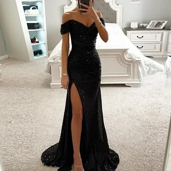 Chic และ Elegant ผู้หญิงชุดราตรี Maxi Dresses 2025 Off-ไหล่เลื่อม Mermaid แยก Night PROM Gowns อย่างเป็นทางการสําหรับงานปาร์ตี้ที่กําหนดเอง