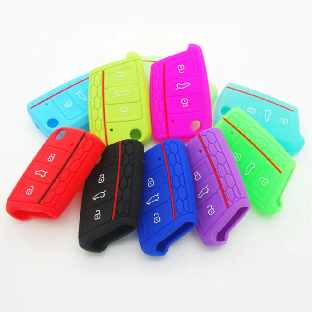 Silicone Car Key Cover Case for Volkswagen VW Golf 7 MK7 Car Accessories Key Cases 3 Buttons Remote Control Protector Cover