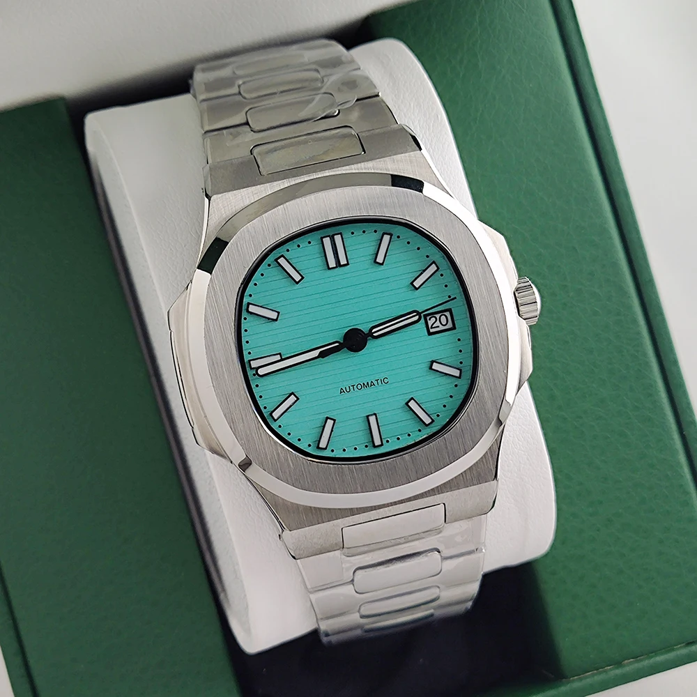 นาฬิกาผู้ชายขนาด 40 มม. ที่ไม่มีเครื่องหมายสแตนเลสนาฬิกากลไกการติดตั้ง NH35 การเคลื่อนไหวนอติลุสอุปกรณ์เสริมนาฬิกา