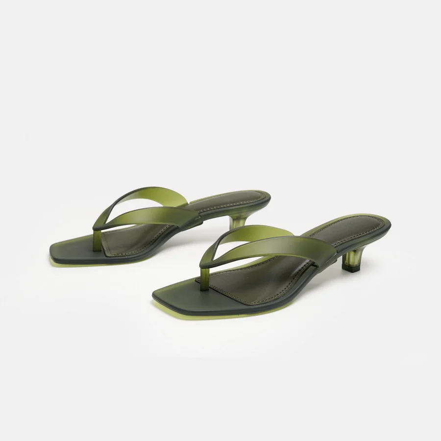 Vintage Matte PVC Thong Sandals Women's Square Toe Heels Mules Shoes Woman Slip On Jelly Sandal Backless Flip Flops Party Slides