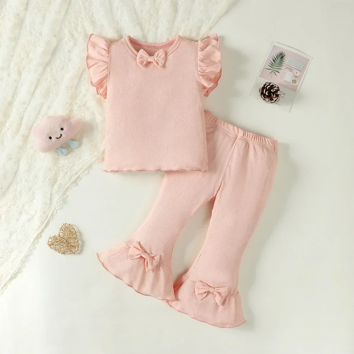 2pcs Summer Cotton Girls Short Sleeve Tops Long Pants Comfortable Clothing Homewear Sportswear Best Cute Gift for Baby