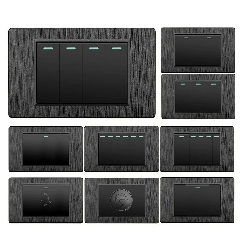 

US Brushed Black Electric Switches Plastic Panel 110-250V 1Gang 2Gang 3Gang 4Gang 5Gang 6Gang Doorbell Wall Switch Blank Panel