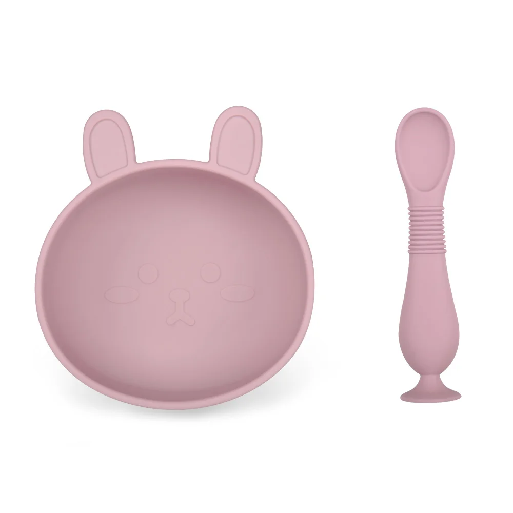 BPA Free Rabbit Silicone Bowl for Baby Silicone Baby Feeding Bowl Tableware Waterproof Spoon Non-Slip Crockery Bowl