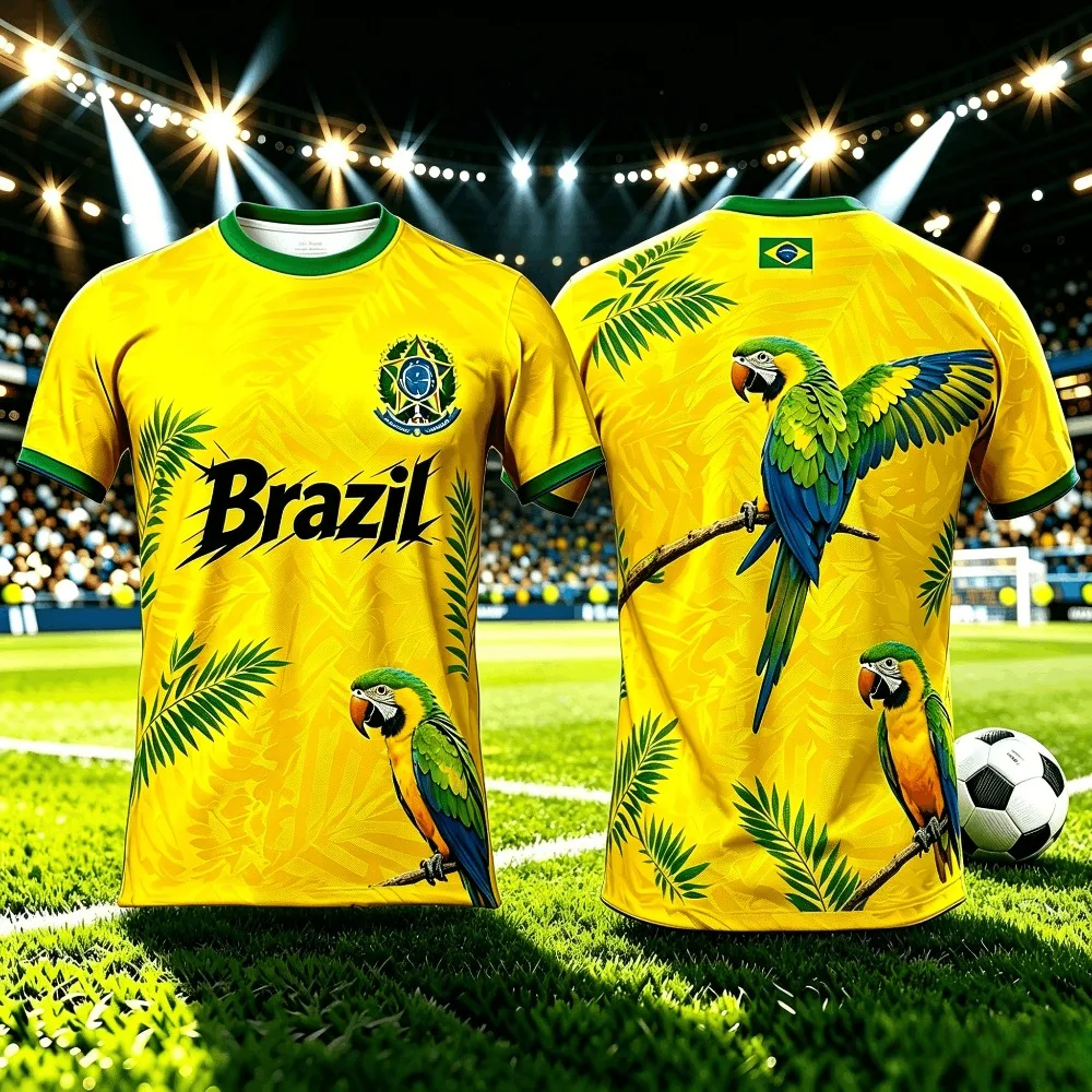 2026 Summer Brazil Soccer Fan Men's Short-sleeve  Breathable Casual Match Training Wear Fashion Print Casual Women Short Sleeve