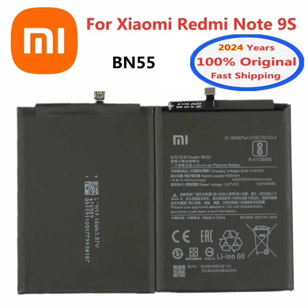 

2024 года, 100% оригинальный аккумулятор BN55 для Xiaomi Redmi Note 9S Note9S 9 S 5020 мАч, аккумулятор для мобильного телефона, аккумуляторы + инструменты