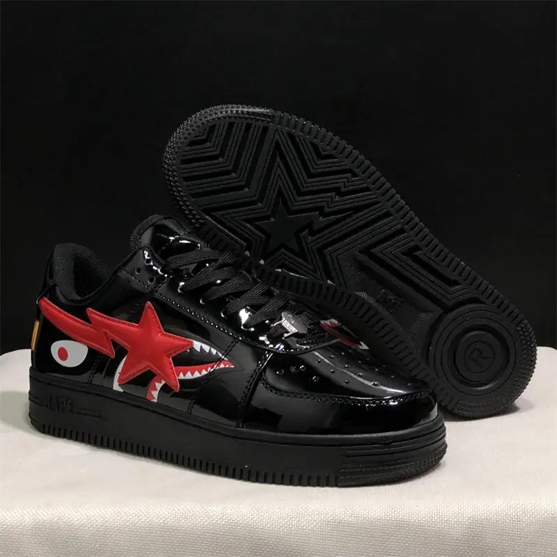 Original Bape Sta Men All Black Shark BAPESTA Casual Plarfom Shoes Unisex Women Slip-Resistant Outdoor Soft Walking Sneakers