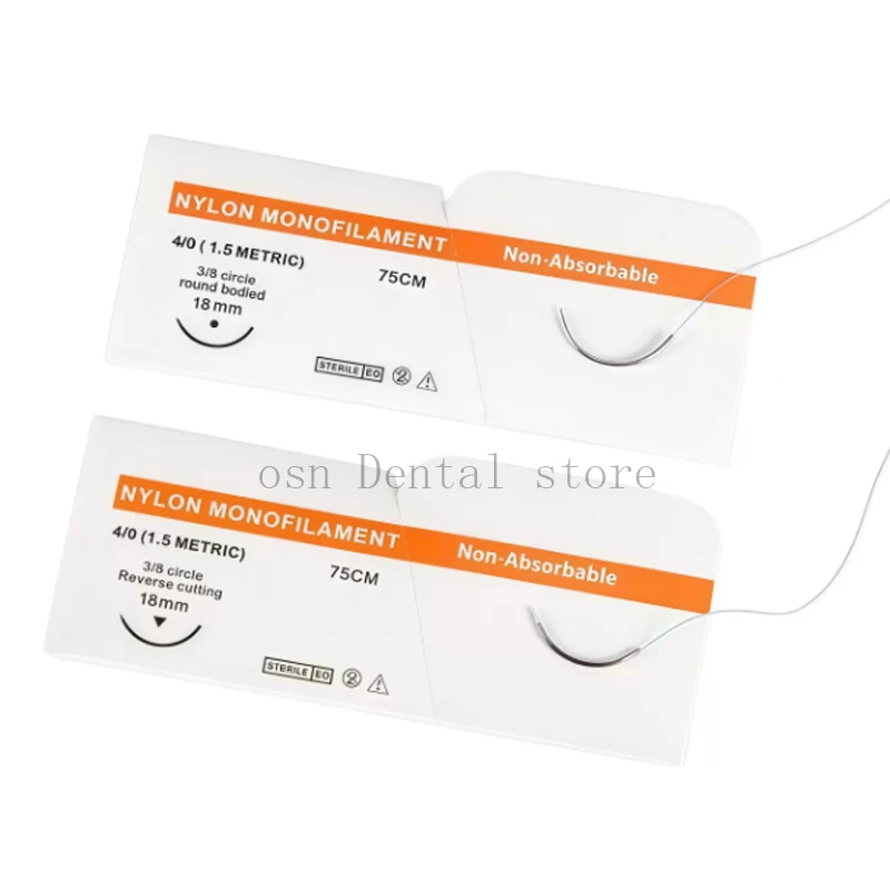 10Pcs/Box Non-Absorbable Dental Practice 75CM 3/0 4/0 5/0 Nylon Silk Surgical Sutures Dental Consumables