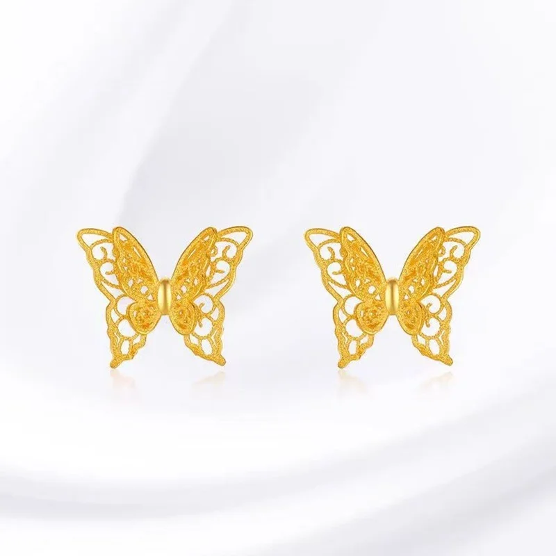 QEENKISS Vintage Butterfly Gold Stud Earrings For Women Wholesale Wedding Party Birthday Christmas Bride Girlfriend Gift EG5443