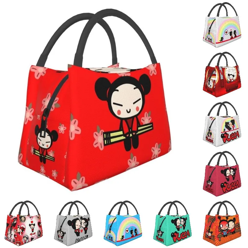 

Anime Pucca Insulated Lunch Bag for Women Portable Cartoon Character Cooler Thermal Bento Box Beach Camping Travel