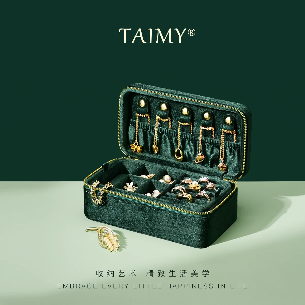 

TAIMY двухслойная шкатулка для драгоценностей, бархатная портативная ювелирная кольцо, ожерелье, браслет, коробка для хранения, индивидуальный логотип, органайзер для ювелирных изделий, подарки