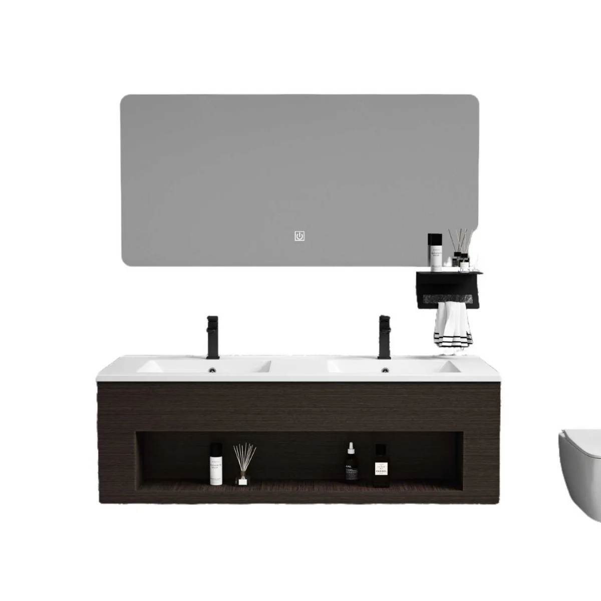 خزانة حوض بلاطة صخرية معدنية جديدة لعام 2025، مرآة ذكية للحمام، مقاومة للماء، حوض غسيل متكامل من السيراميك #5