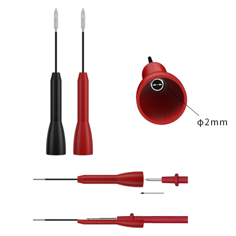 Insulated Piercing Needle Non-destructive Multimeter Test Probes Red/Black 30V-60V for 2mm Test Lead Multimeter Test Probes