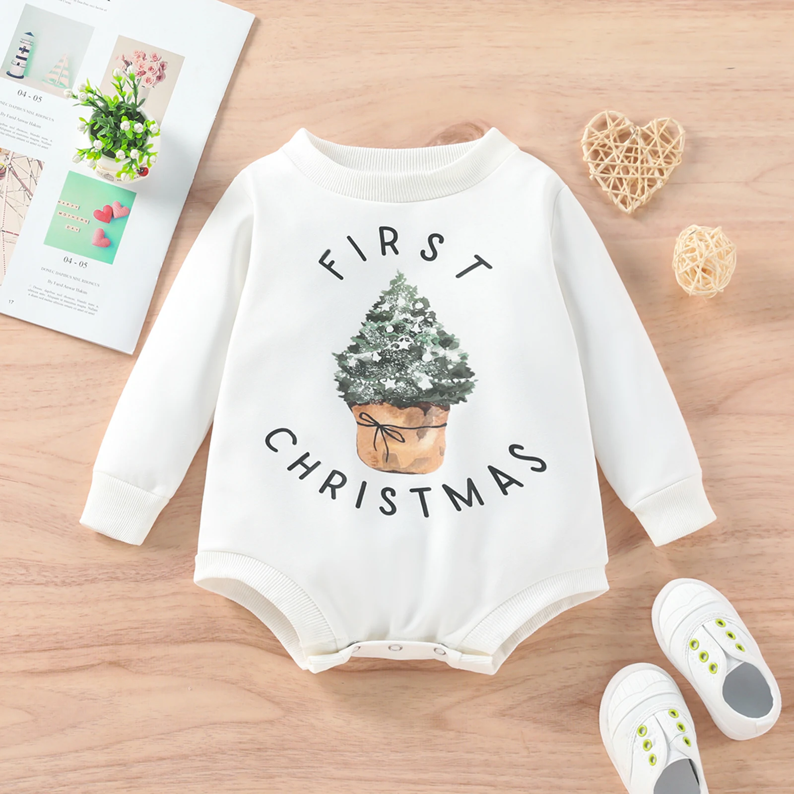 0-24M Christmas Newborn Baby Romper Infant Boy Girl Jumpsuit Letter Tree Print Long Sleeve Xmas Costumes