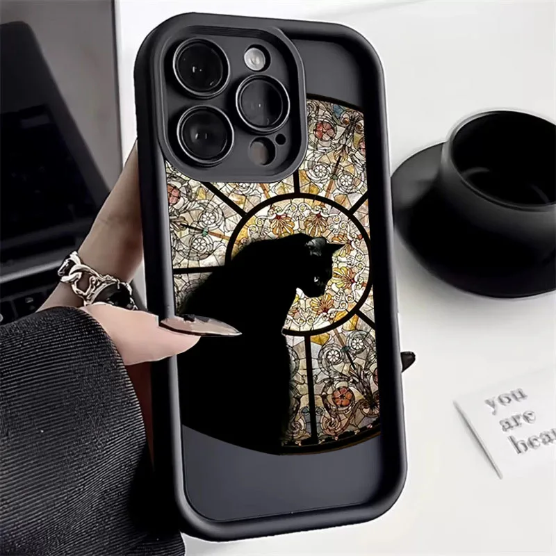 Ancient Egypt Black Cat Soft Silicone Phone Case For iPhone 16 15 14 13 12 11 Pro Max 13 Mini XR XS X 7 8 Plus Shockproof Cover