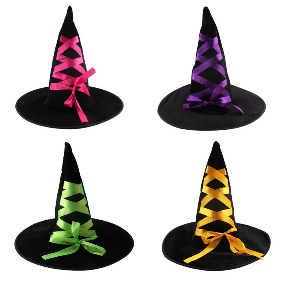 

Witch Hat Halloween Cosplay Masquerade Party Props Lightweight Flannel Tape Free Size Unisex Decorations Snip Toe Wizard