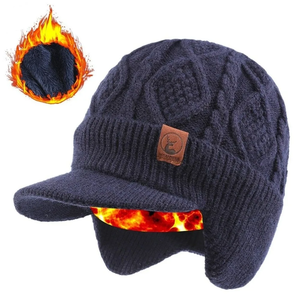 

New Warm Peaked Cap Windproof Adding Velvet Knitted Cap Coldproof Beanie Hat Outdoor Sports