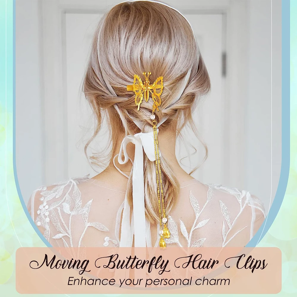 Butterfly Tassel Hairpin Side Clip Wedding Party Metal Long Hair Adornment for Women Girl Bridal Bridesmaid Hair Accessories