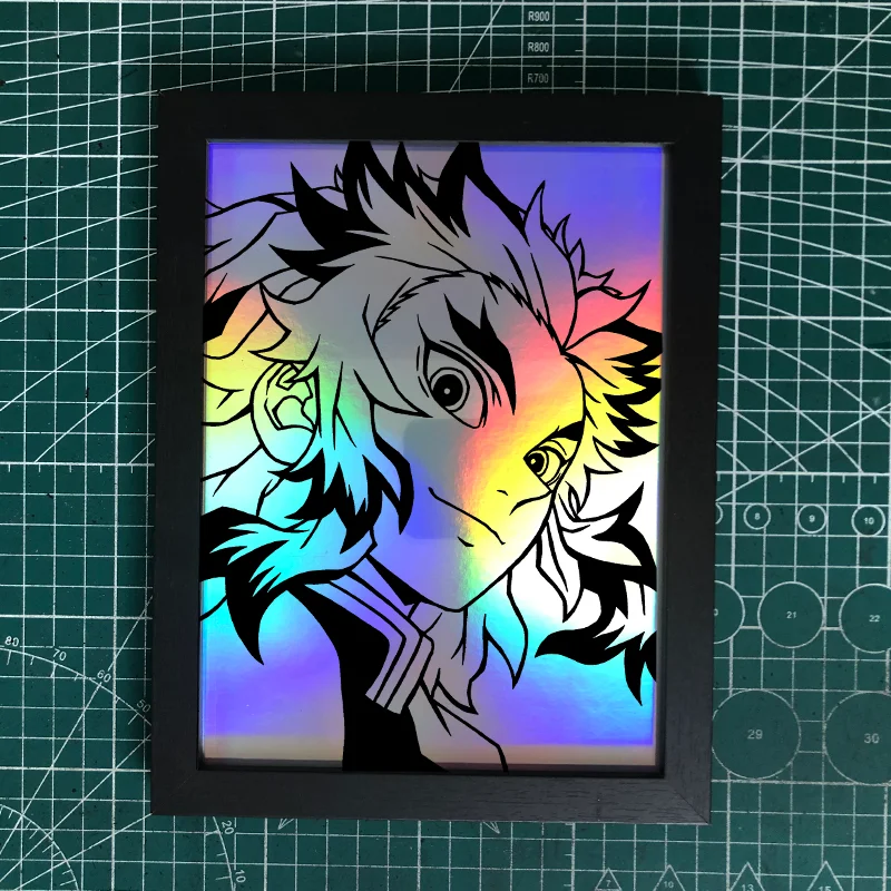 Cartoon Anime Demon Slayer Colorful Laser Scratch Painting Handmade DIY Photo Frame Painting Desktop Ornament Christmas Gift