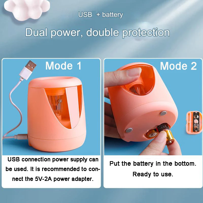 Cute Electric Pencil Sharpener for Kids, Rechargeable or Battery Powered, 3S Fast Sharpen Safe Easy-clean School Stationery Gift