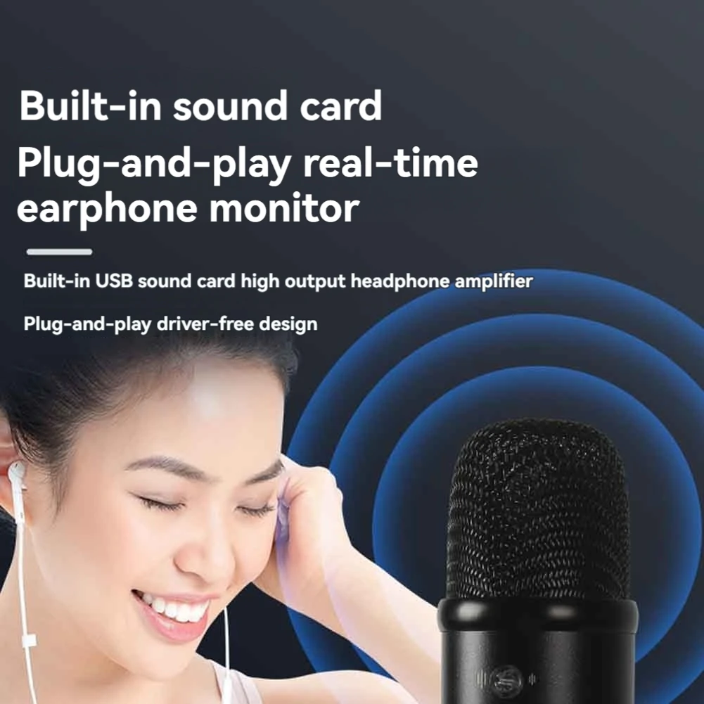 USB-микрофон, профессиональный студийный микрофон Plug Play с подставкой для игр, онлайн-чат, видео, голосовая передача