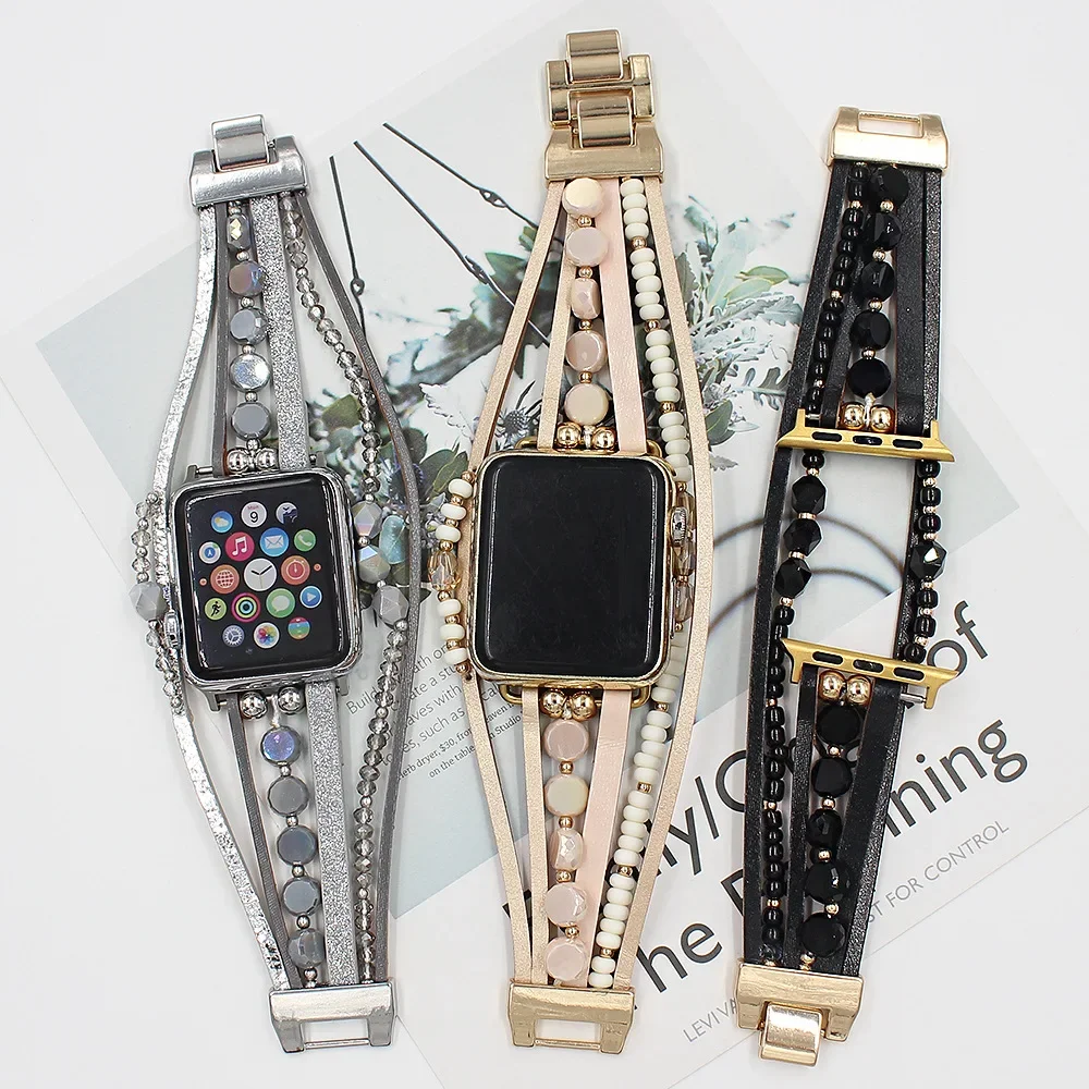 Leather Weave Double Wrap Women Band for Apple Watch Accessories 38mm 40mm 42mm 44mm Watch Strap for iWatch Series 5 4 3 2 1