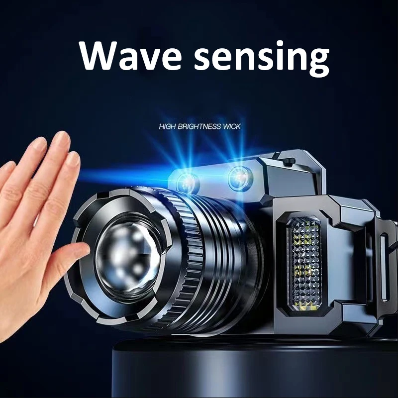 Linterna Frontal LED con Sensor, Recargable, Potente, para Camping y Búsqueda, 5 Estilos
