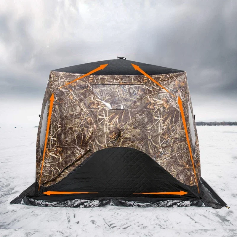 YOUSKY Outdoor Ice Fishing Tent Reinforced Cotton Winter Shelter Snowproof 3-4 Person with Chimney Vent for Cold Weather