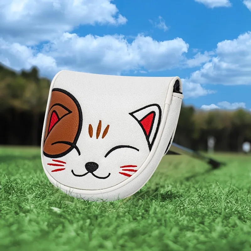 Golf Pusher Head Cover - Maneki Neko (Good Luck) Club Protective Cover, PU Material, Half Round Pusher, Durable