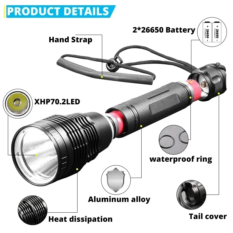 Professional IPX8 Underwater Diving Light XHP70.2 Waterproof Scuba Dive Flashlight Torch Lamp lanterna Power by 26650 for Diver