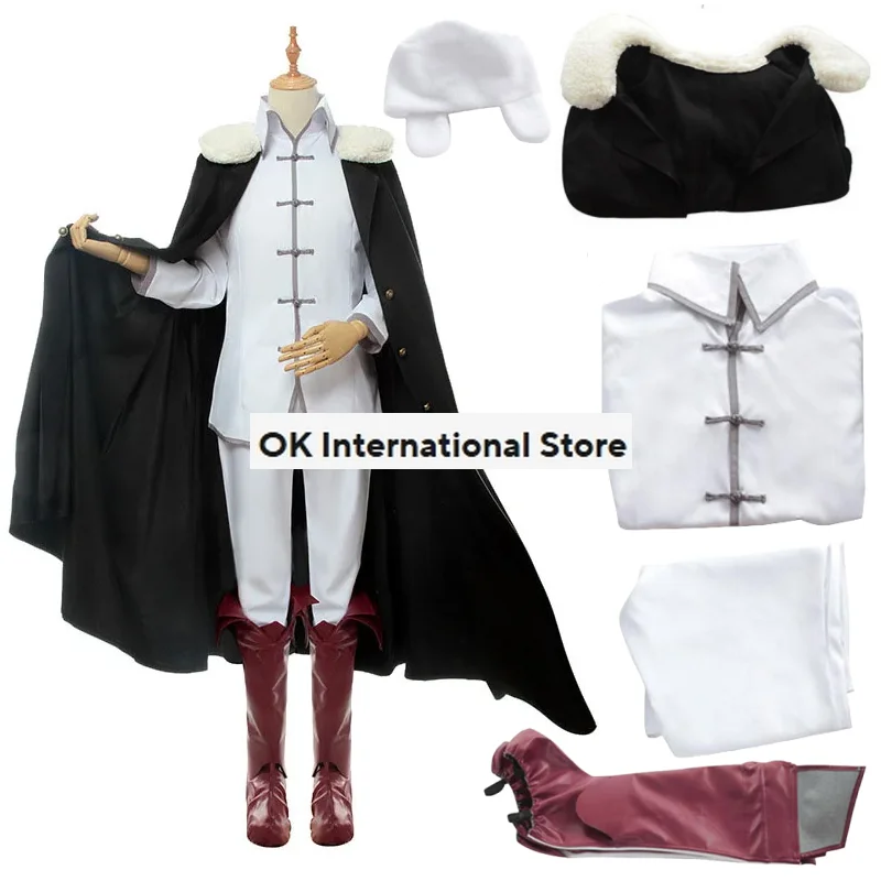 Anime Outfits Fyodor Dostoevsky Cosplay Costume with Hat Shoes Cloak Wig for Women Men Halloween Carnival Party Suit