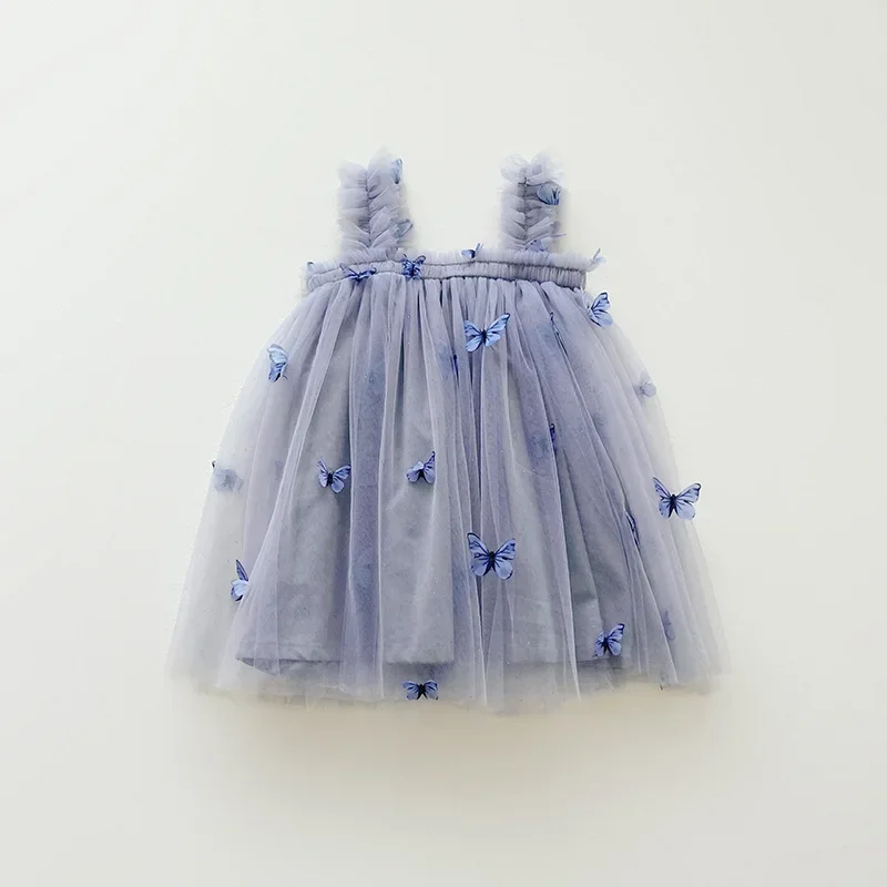 2024 New Summer neonate Dress 3D Butterfly Tulle Tutu Princess Dress Birthday Party Strap Dress for Toddler Kids Clothes 1-5Y