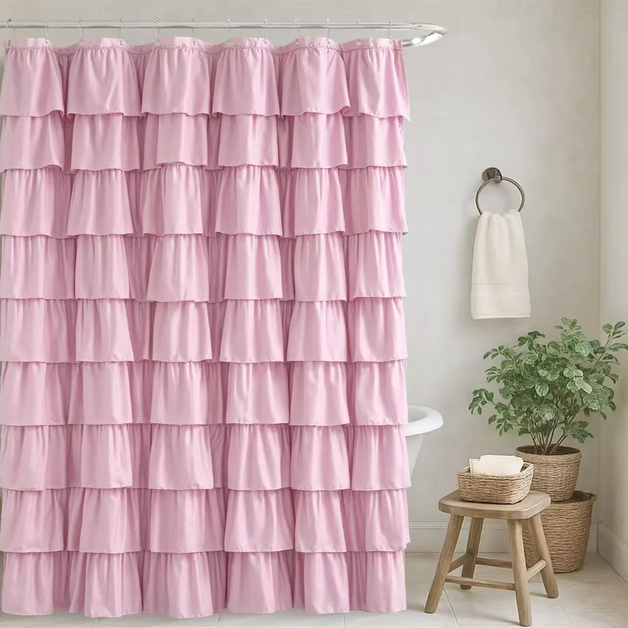 Französischer Stil Lolita Spitze Rüschen Duschvorhang Wasserdichter Toiletten-Trennvorhang Polyester-Stoff Badvorhang Badezimmer-Dekoration