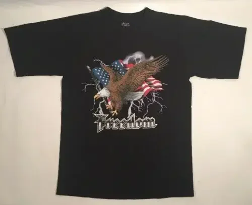 

Vintage Lightning Bolt Freedom USA Flag Bald Eagle T-Shirt 100% Cotton O-Neck Summer Short Sleeve Casual Mens T-shirt Size S-3XL