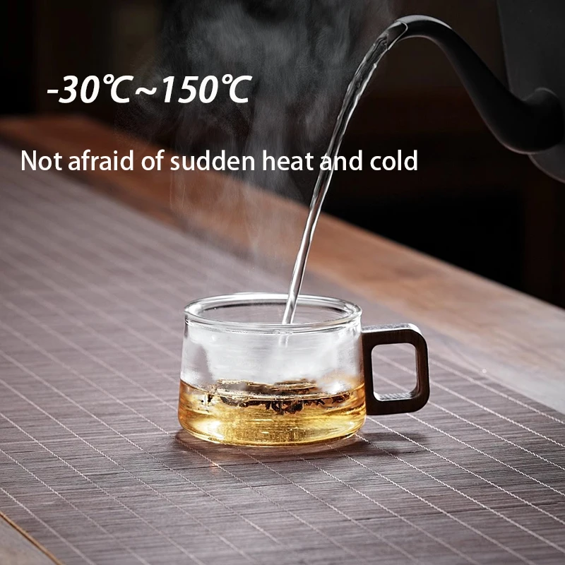 2/4pcs High Borosilicate Glass Coffee Mug Set Heat-resistant Teacup With Wood Handle Espresso Cup For Milk Latte Cappuccino Gift
