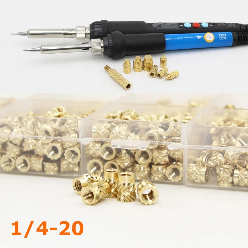 1/4-20 Heat Insert Nut Iron Tip Soldering Iron Insert Internal Thread Head Brass Hot Melt Insert Nuts Inserts 3D Printer Plastic