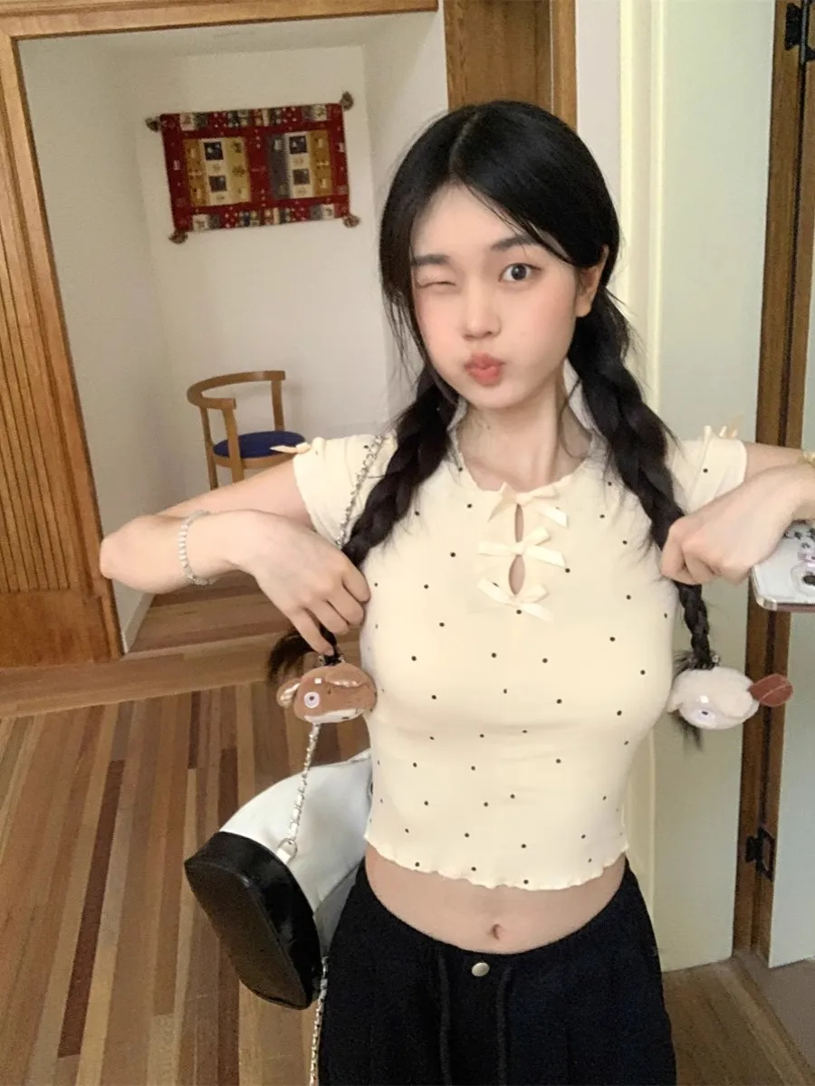 

Short Sleeve T-Shirts Womens Lace Cotton Relaxed Fit Y2K Gothic Subculture Harajuku Streetwear Summer Tops Trendy Youth Daily