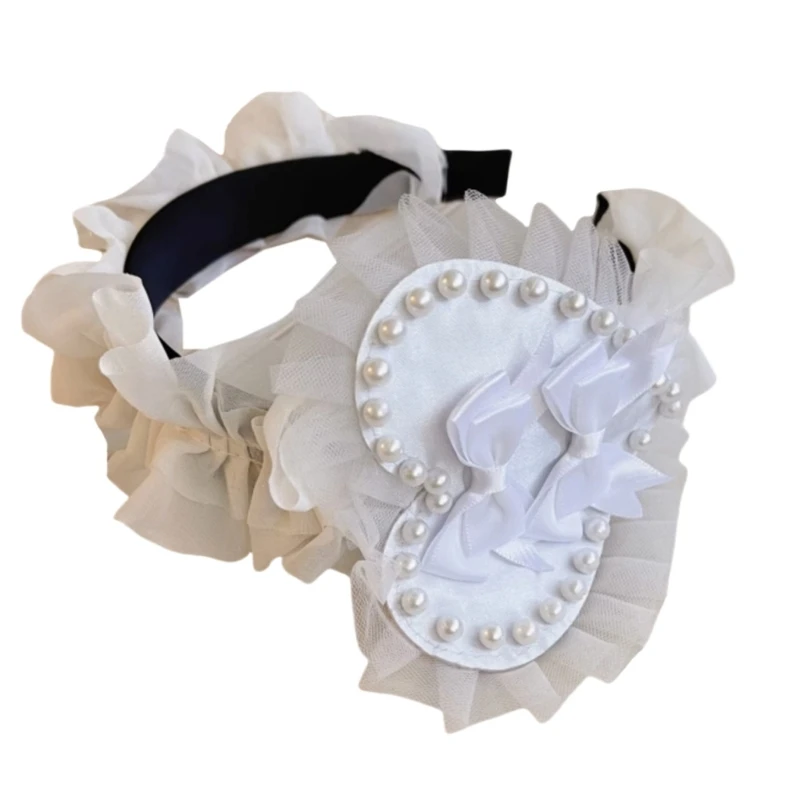 

Girl Heart Ruffled Lace Headbands Subculture Heart Pearls Flouncing Headwear