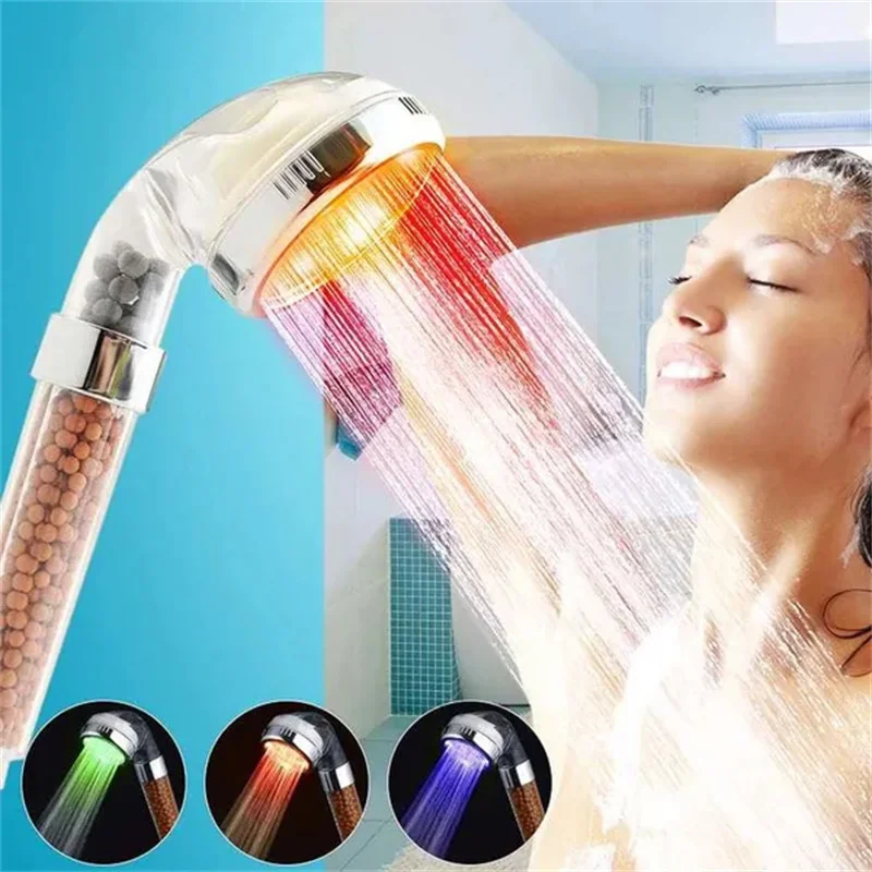 1pc LED Colorful Shower Head Temperature Control Changes Color Shower Head 7/3 Color Home Bathroom Hardware Shower Accessories