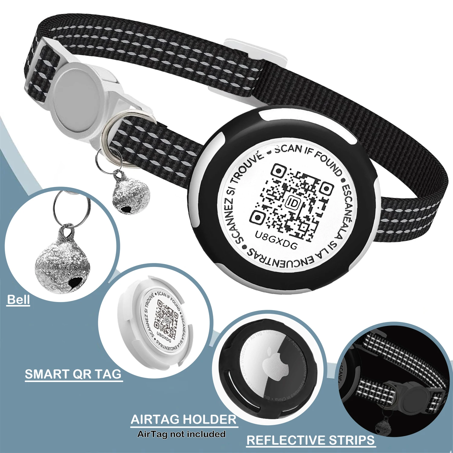 for Apple Airtag GPS Cat Collar with Airtag Holder and QR ID Tag Reflective Kitten Collar for Cats Gatos Puppy Air Tag Cats