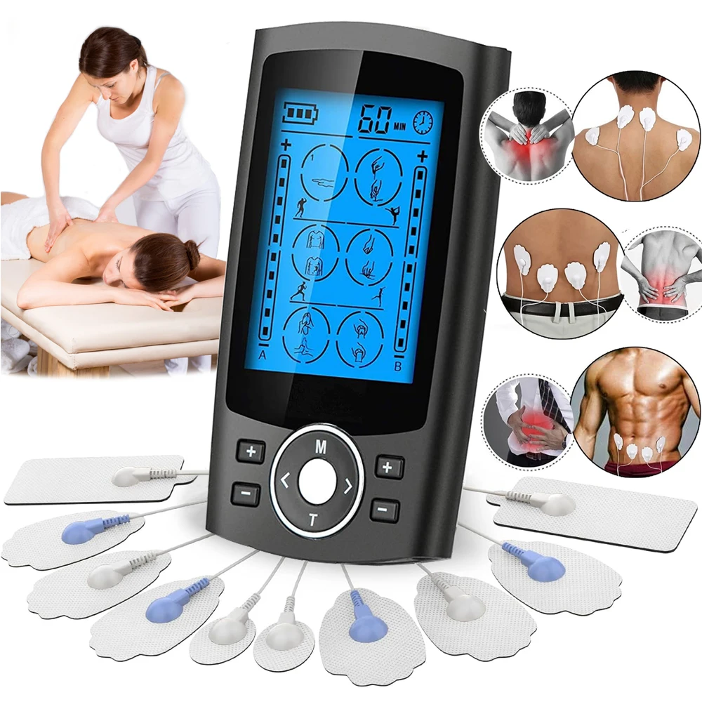 

TENS Unit EMS Muscle Stimulator 24 Modes for Pain Relief Rechargeable EMS Machine Massager Physical therapy 10 Pads ABS Pads