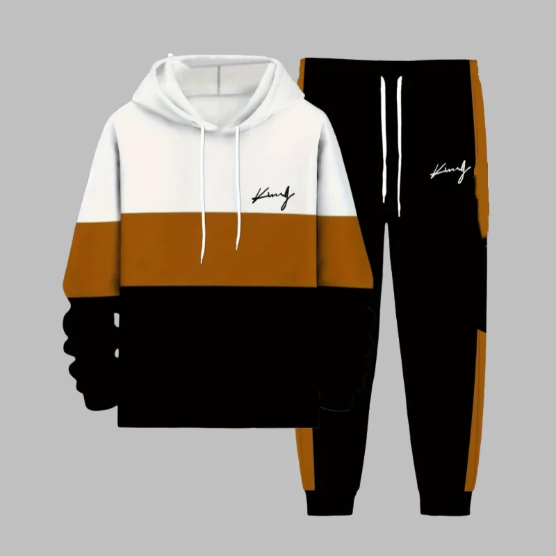 

Autumn/Winter Y2K Men's Sportswear Set Striped Splicing Hoodie+Pants Men's Set Comfortable, Casual, Breathable Street Wear