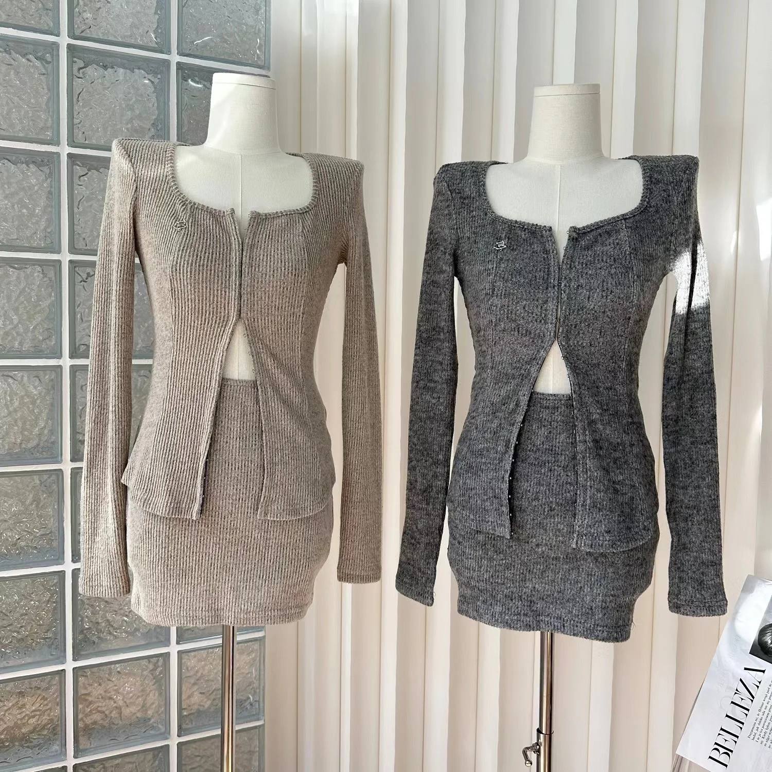 American Sweetheart Versatile Two-color Knitted Suit Skirt Women's Early Spring Korean Drama French Gentle Temperament Dress